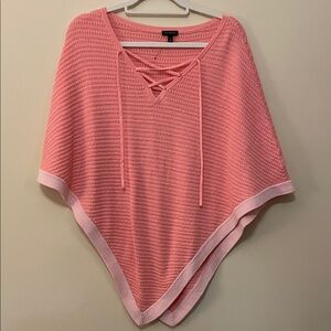 Talbots Pink Knit Poncho with Lace-Up Detail